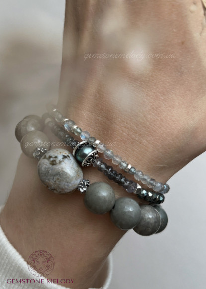 Набір браслетів з сірих натуральних каменів Набір браслетів з сірих натуральних каменів
