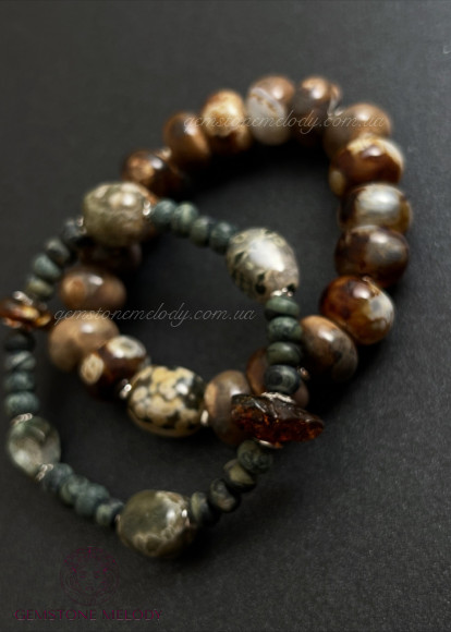 Набір браслетів з яшми та агатів Набір браслетів з яшми та агатів