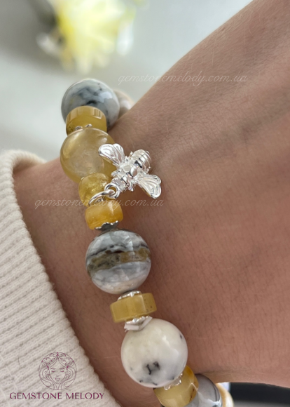 Браслет з міксу мінералів та сріблом Браслет з міксу мінералів та сріблом