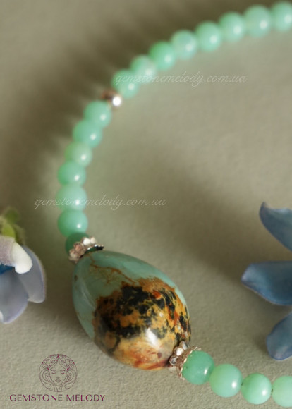 Браслет з хризопразом, бірюзою
