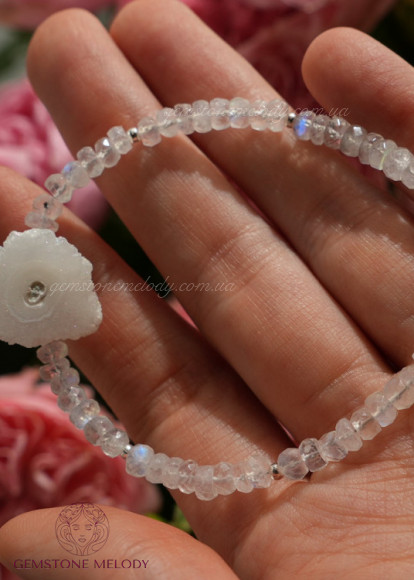 Браслет з жеодом кварцу та місячного каменя
