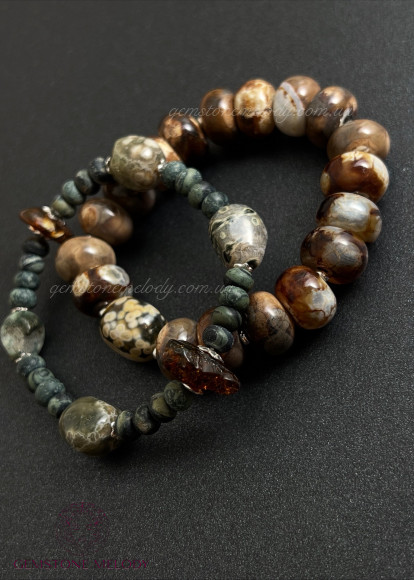 Набір браслетів з яшми та агатів Набір браслетів з яшми та агатів