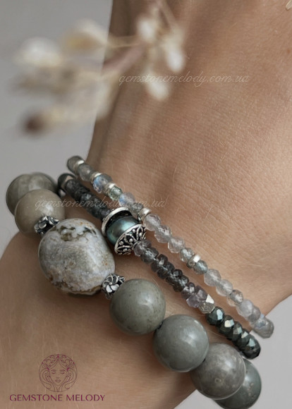 Набір браслетів з сірих натуральних каменів Набір браслетів з сірих натуральних каменів