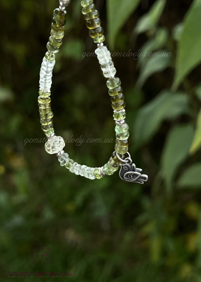 Браслет з цитрину, зеленого кварцу, хризоліта, турмаліну