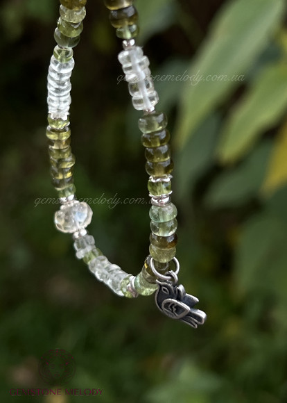 Браслет з цитрину, зеленого кварцу, хризоліта, турмаліну